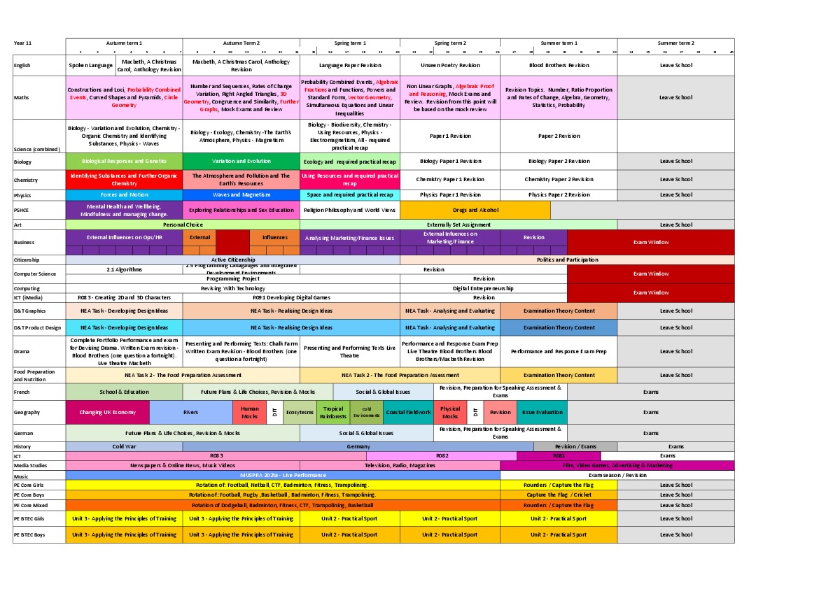 AA year group topic plan 2021 2022 Year 11 1121